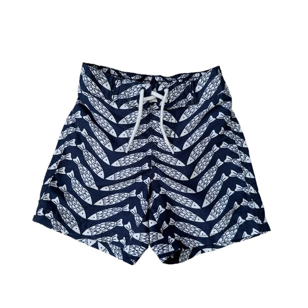Janie & Jack Swim 3-6m Infant Fish Trunks Navy Blue White Bathing Suit